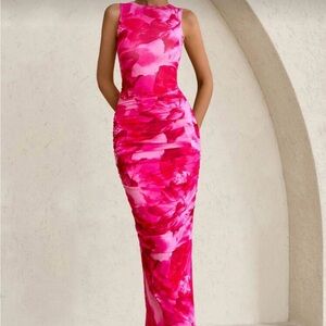 Floral Print Bodycon Mesh Maxi Dresses Summer Tie Dye Sleeveless